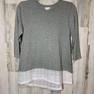 J. Jill Eyelet trim 3/4 sleeve gray tunic …